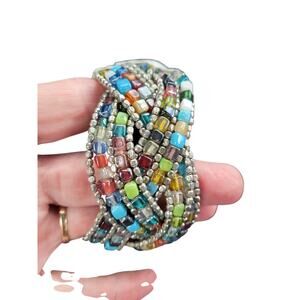 Vintage Boho Tribal Multi-Strand Bead Wide Cuff Bracelet Tropical Vibe